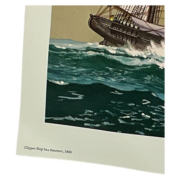 Vintage‎ Clipper Ship Sea Serpent Print 1850 JOH Cosgrave Penn Nautical Maritime - Picture 3 of 5
